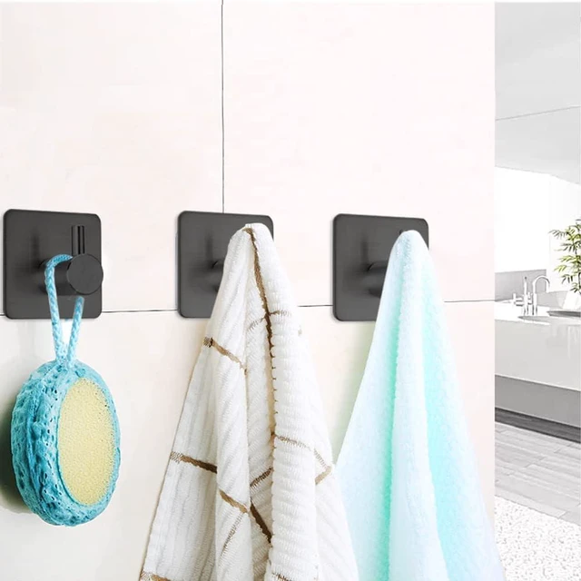 Alt view image 6 of 7 - No Drill Black Adhesive Towel Hooks 15lbs Stick on Hooks Heavy Duty Waterproof Anti-Slip Wall Hooks for Bathroom Kitchen Entryway Dorm-6 Packs