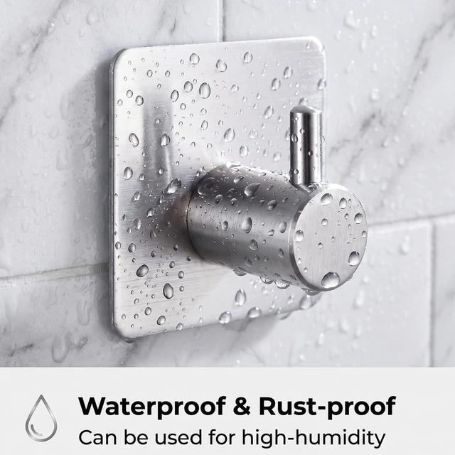 Alt view image 5 of 7 - Adhesive Wall Hooks, 15lbs Stainless Steel Heavy Duty No Drill Towel Hooks for Bathroom Kitchen Entryway Dorm-6 Packs