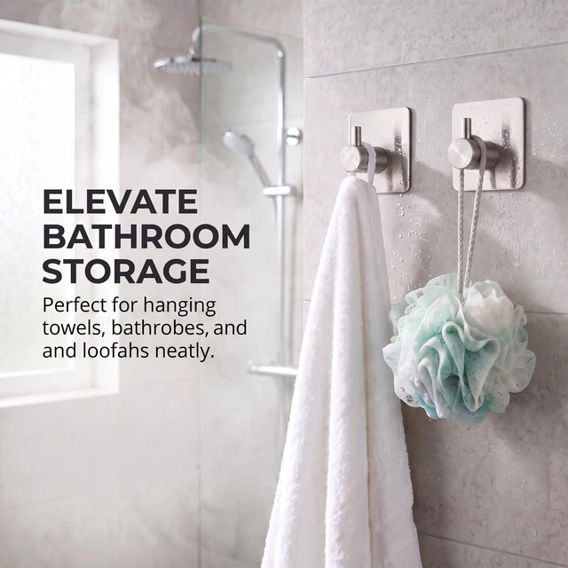 Alt view image 4 of 7 - Adhesive Wall Hooks, 15lbs Stainless Steel Heavy Duty No Drill Towel Hooks for Bathroom Kitchen Entryway Dorm-6 Packs