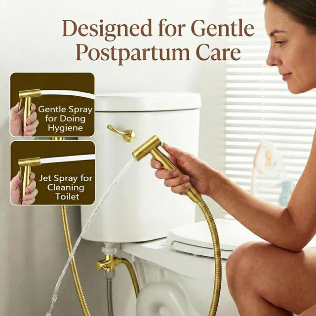 Alt view image 3 of 7 - Handheld Bidet Sprayer for Toilet, Stainless Steel Metal Made Baby Cloth Diaper Spraying Kit, Bathroom Toilet Bidet Attachment Set for Bathing Pets and Feminine Hygiene, Brushed Brass Gold