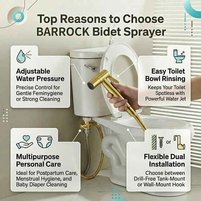 Alt view image 5 of 7 - Handheld Bidet Sprayer for Toilet, Stainless Steel Metal Made Baby Cloth Diaper Spraying Kit, Bathroom Toilet Bidet Attachment Set for Bathing Pets and Feminine Hygiene, Brushed Brass Gold