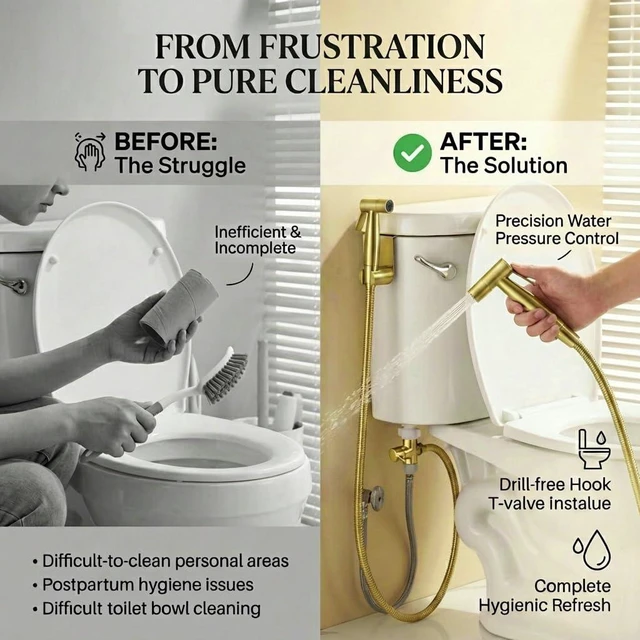 Alt view image 7 of 7 - Handheld Bidet Sprayer for Toilet, Stainless Steel Metal Made Baby Cloth Diaper Spraying Kit, Bathroom Toilet Bidet Attachment Set for Bathing Pets and Feminine Hygiene, Brushed Brass Gold