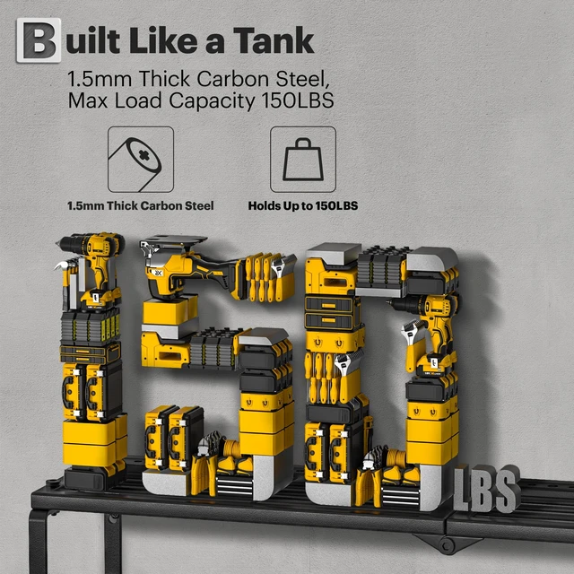 Alt view image 5 of 7 - Power Tool Organizer Wall Mount, 15 Min Assembly, Maximum 150lb load