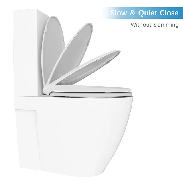 Alt view image 2 of 6 - Durable Elongated Toilet Seat with Slow Soft Close - Easy to Install and Clean, Never Loosens - White, Fits Most Elongated Toilets