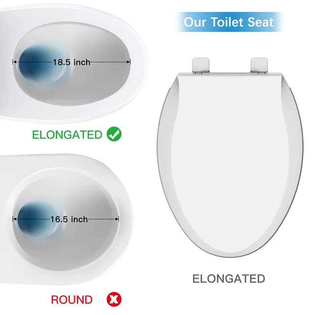 Alt view image 3 of 6 - Durable Elongated Toilet Seat with Slow Soft Close - Easy to Install and Clean, Never Loosens - White, Fits Most Elongated Toilets