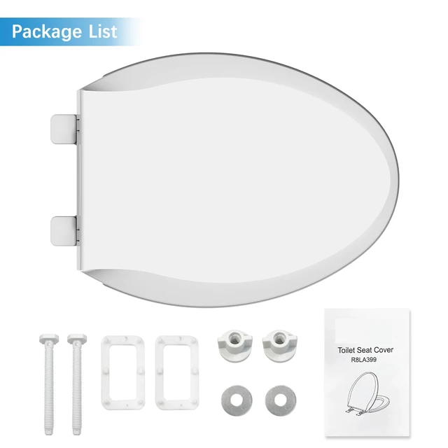 Alt view image 5 of 6 - Durable Elongated Toilet Seat with Slow Soft Close - Easy to Install and Clean, Never Loosens - White, Fits Most Elongated Toilets