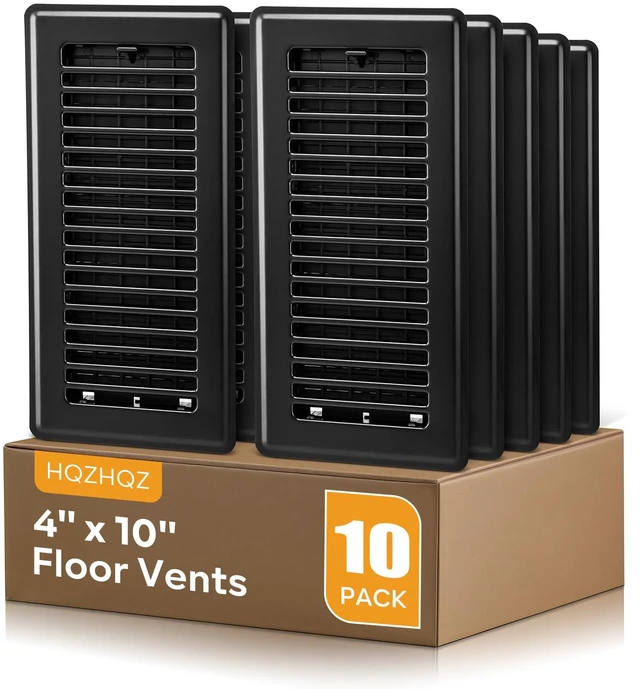 Main image of 4 x10 Floor Registers, Floor Vent Covers 10 Pack, Heavy Duty Steel Walkable Vent Covers for Home Floor, Easy Adjust Air Supply Lever, for Sidewall and Floor, Black