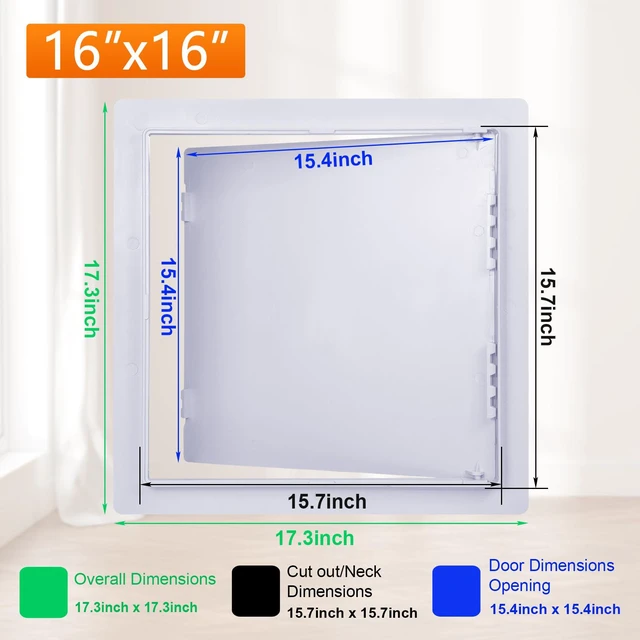 Alt view image 2 of 7 - Plastic Access Panel for Drywall & Ceiling 16 x 16 Inch Plumbing Access Door with Reinforced Durable Construction, Removable Hinged Door, Smooth White Finish