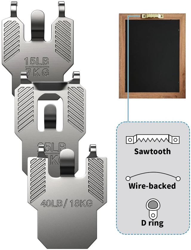Alt view image 5 of 7 - 25PC 15 25 40 lb Drywall Picture Hangers Claw Heavy Duty Damage Free Wall Picture Hanging Hooks Art Mirror Photo Painting Frame Sawtooth Wire D Ring Hanger Kit for Room Office Decor