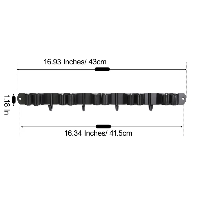 Alt view image 6 of 7 - 5 Racks and 4 Hooks Mop and Broom Holder Wall Mount, Self Adhesive Heavy Duty Broom Hanger Organizer Storage Tool Racks for Kitchen Garden Laundry Garage Black