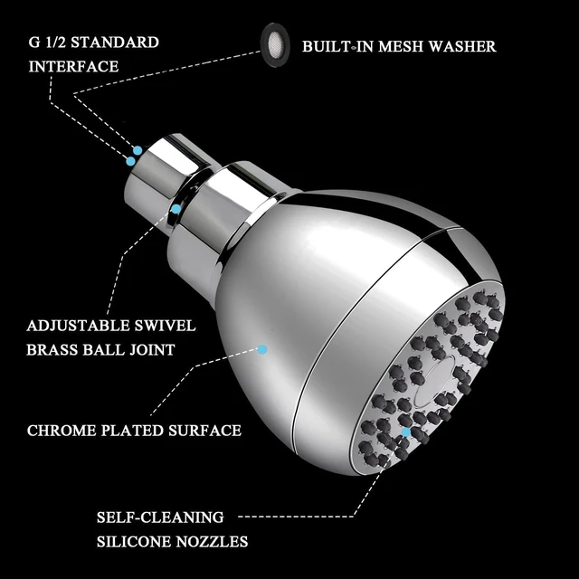 Alt view image 3 of 6 - Fixed Shower Head High Pressure 2PCS 3 Inch Showerhead Chrome 360 Rotatable Design, Self Cleaning Silicone Nozzles, Adjustable Swivel Brass Ball Joint for Relaxing and Comfortable Shower