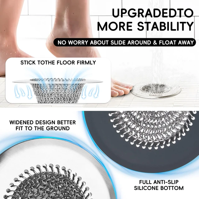Alt view image 5 of 7 - 2 Pack Shower Drain Hair Catcher, 4.4" Anti-Clog Shower Drain Cover Reversible Flip Clean, Fast Drainage, Anti-Slip Base, Rust-Proof, Large Capacity, for Bathtub & Shower Drains, Patented