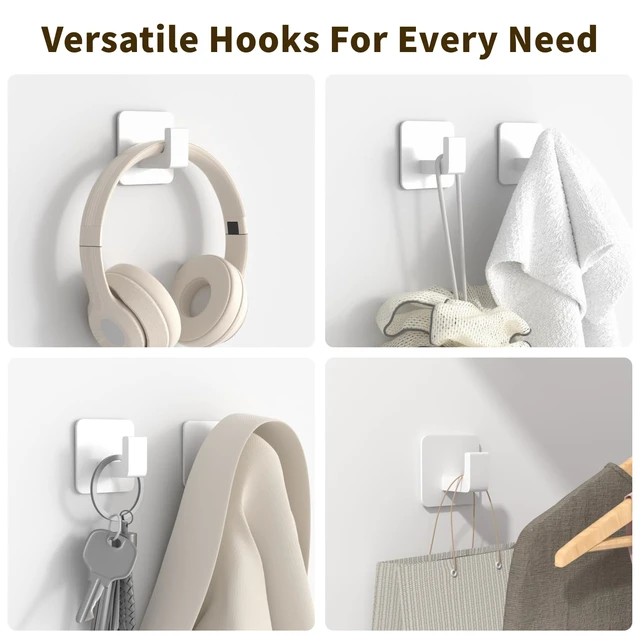 Alt view image 4 of 7 - Square Self Adhesive Towel Hooks - 4 Pack White Metal Hooks Self-Adhesive, Durable Aluminum, Rust Resistant, Right-Angle Style, Easy Install, Space Saving