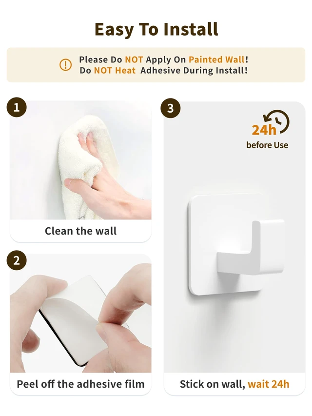 Alt view image 6 of 7 - Square Self Adhesive Towel Hooks - 4 Pack White Metal Hooks Self-Adhesive, Durable Aluminum, Rust Resistant, Right-Angle Style, Easy Install, Space Saving