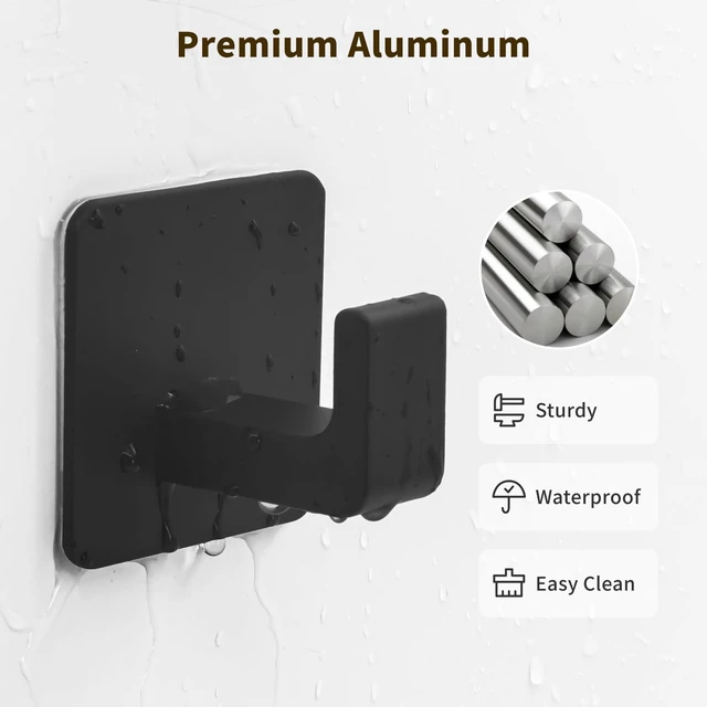 Alt view image 3 of 7 - Square Self Adhesive Towel Hooks - 4 Pack Matte Black Metal Hooks, Right-Angle Design for Towels, Robes & Hats, Organize Bathroom, Kitchen, Entryway, Doors, Cabinets on Smooth Surfaces