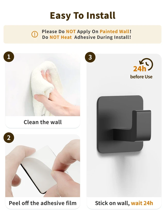 Alt view image 6 of 7 - Square Self Adhesive Towel Hooks - 4 Pack Matte Black Metal Hooks, Right-Angle Design for Towels, Robes & Hats, Organize Bathroom, Kitchen, Entryway, Doors, Cabinets on Smooth Surfaces