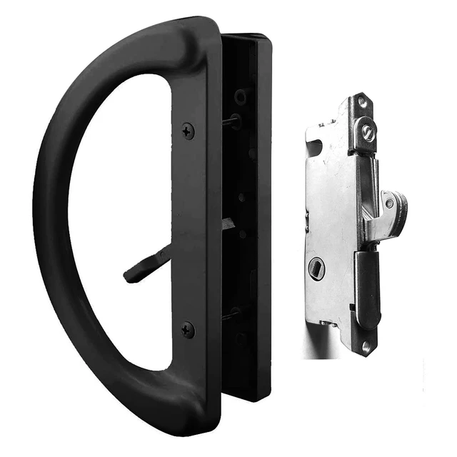 Main image of Patio Sliding Glass Door Handle Set with 45° Mortise Lock Suitable for Sliding Glass Patio Door Thickness from 1-1/2" to 1-3/4", Fits 3-15/16 Screw Hole Spacing, Reversible Design(Non-Handed), Black