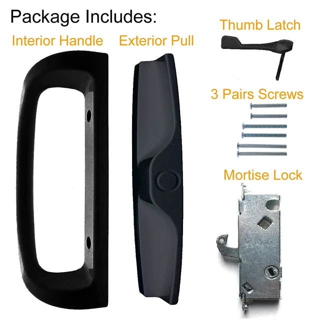 Alt view image 4 of 7 - Patio Sliding Glass Door Handle Set with 45° Mortise Lock Suitable for Sliding Glass Patio Door Thickness from 1-1/2" to 1-3/4", Fits 3-15/16 Screw Hole Spacing, Reversible Design(Non-Handed), Black