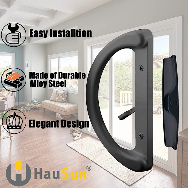 Alt view image 5 of 7 - Patio Sliding Glass Door Handle Set with 45° Mortise Lock Suitable for Sliding Glass Patio Door Thickness from 1-1/2" to 1-3/4", Fits 3-15/16 Screw Hole Spacing, Reversible Design(Non-Handed), Black