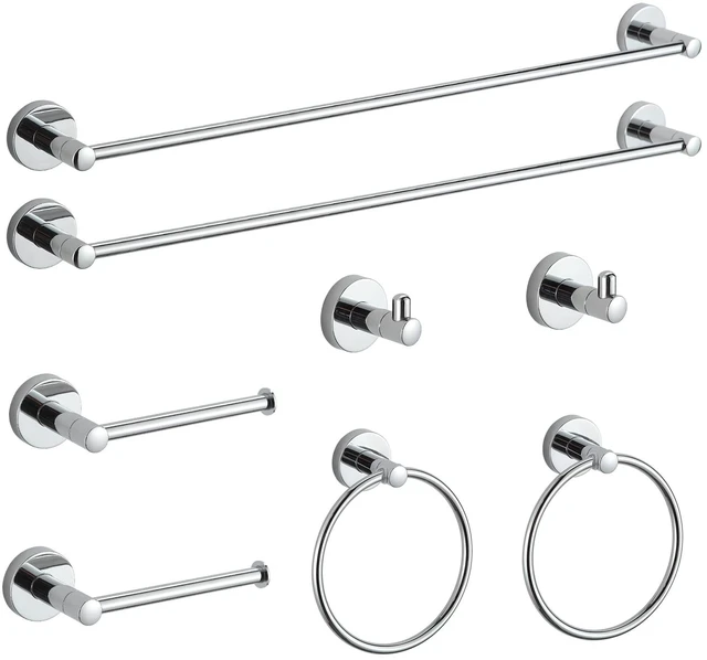 Main image of Bathroom Hardware Set Chrome Bathroom Accessory Set Towel Bar 8 Pieces Set
