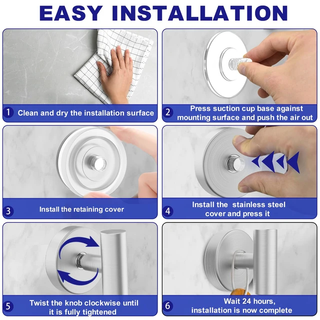 Alt view image 4 of 7 - Suction Cup Hooks, Shower Hooks for Inside Shower Removable Towel Hooks for Bathroom Window Glass Mirror Tile, Bath Robe Looafh Hook for Hanging Waterproof & Rustproof, Silver(2 Pack)