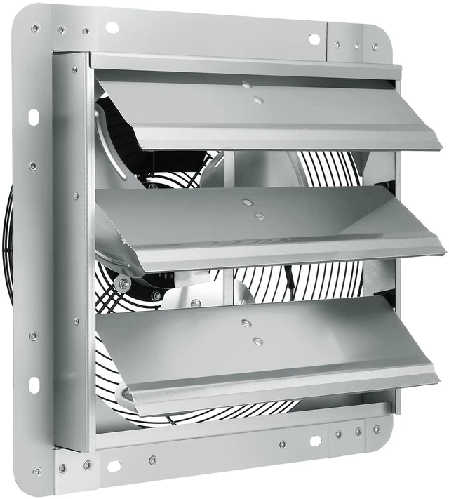 Main image of 12 Inch Shutter Exhaust Fan Wall Mounted 1347 CFM Automatic Louvers, Sturdy Steel Housing, Low Noise, AC Motor, Ventilation and Cooling for Attic, Garage, Barn, Greenhouse, Workshop, Silver