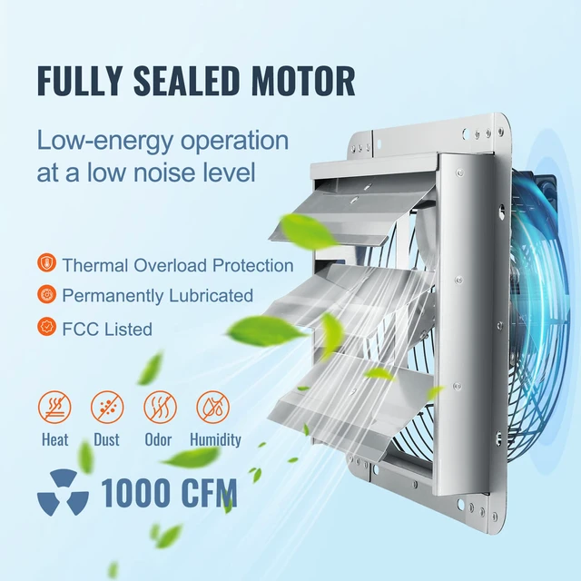 Alt view image 3 of 7 - 12 Inch Shutter Exhaust Fan Wall Mounted 1347 CFM Automatic Louvers, Sturdy Steel Housing, Low Noise, AC Motor, Ventilation and Cooling for Attic, Garage, Barn, Greenhouse, Workshop, Silver