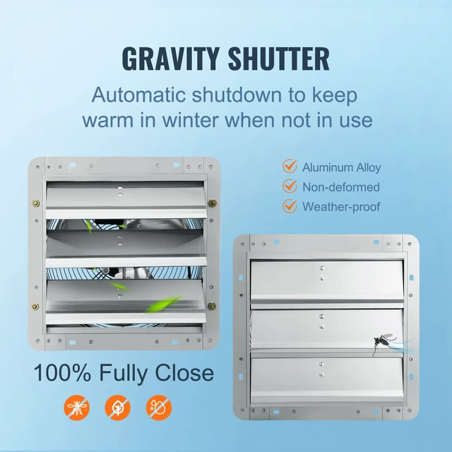 Alt view image 5 of 7 - 12 Inch Shutter Exhaust Fan Wall Mounted 1347 CFM Automatic Louvers, Sturdy Steel Housing, Low Noise, AC Motor, Ventilation and Cooling for Attic, Garage, Barn, Greenhouse, Workshop, Silver