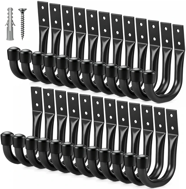 Main image of 24-piece Heavy Duty Garage Storage Hooks, Bike Hooks for Garage Wall, Utility Garage Hooks, Wall Mount J Hook for Hanging, Large Metal Storage Organizer Tool, Extension Cord Hanger