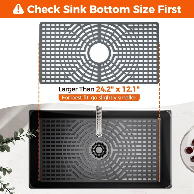 Alt view image 2 of 7 - Silicone Sink Protector for Kitchen Sink, 24"x12" Center Drain Scratch protection, cushions fragile dishes and glassware, dishwasher safe, food-grade silicone, 446°F heat resistant