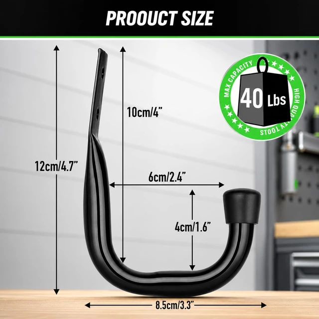 Alt view image 2 of 7 - 24-piece Heavy Duty Garage Storage Hooks, Bike Hooks for Garage Wall, Utility Garage Hooks, Wall Mount J Hook for Hanging, Large Metal Storage Organizer Tool, Extension Cord Hanger