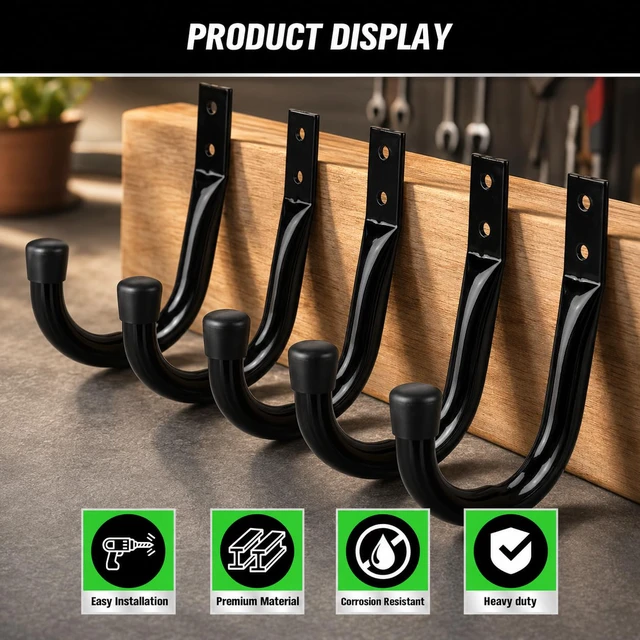 Alt view image 4 of 7 - 24-piece Heavy Duty Garage Storage Hooks, Bike Hooks for Garage Wall, Utility Garage Hooks, Wall Mount J Hook for Hanging, Large Metal Storage Organizer Tool, Extension Cord Hanger