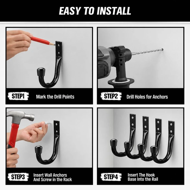 Alt view image 5 of 7 - 24-piece Heavy Duty Garage Storage Hooks, Bike Hooks for Garage Wall, Utility Garage Hooks, Wall Mount J Hook for Hanging, Large Metal Storage Organizer Tool, Extension Cord Hanger