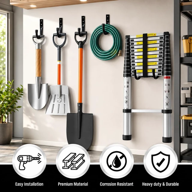Alt view image 6 of 7 - 24-piece Heavy Duty Garage Storage Hooks, Bike Hooks for Garage Wall, Utility Garage Hooks, Wall Mount J Hook for Hanging, Large Metal Storage Organizer Tool, Extension Cord Hanger