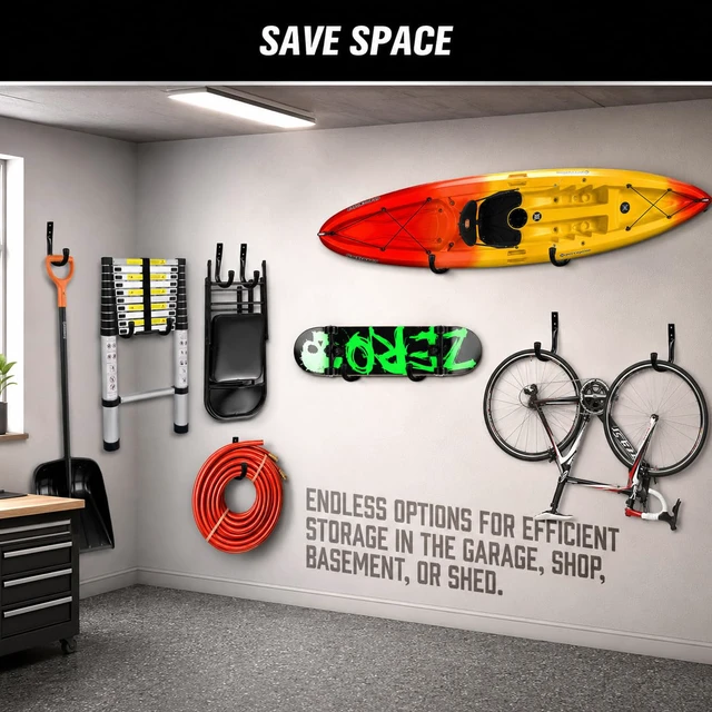 Alt view image 7 of 7 - 24-piece Heavy Duty Garage Storage Hooks, Bike Hooks for Garage Wall, Utility Garage Hooks, Wall Mount J Hook for Hanging, Large Metal Storage Organizer Tool, Extension Cord Hanger