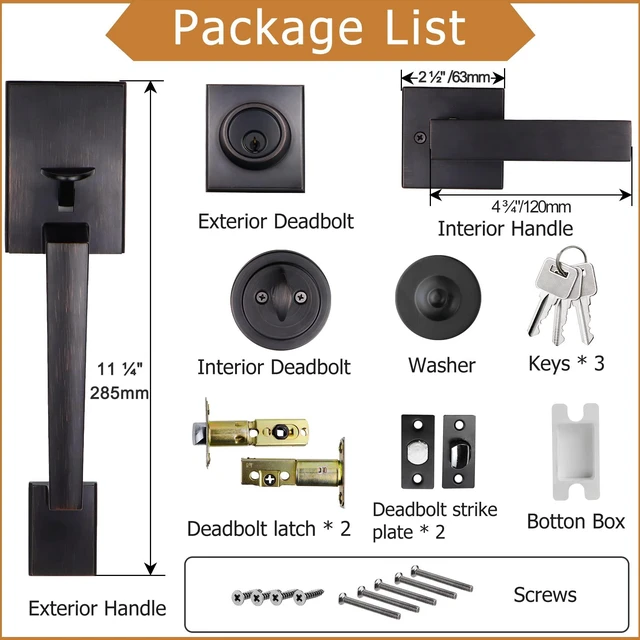 Alt view image 5 of 7 - Front Door Handle and Deadbolt Set, Front Door Lock Set, Exterior Door Lock Set, Front Door Handle with Single Cylinder Deadbolt for Exterior Door, Reversible for Right&Left(Oil Bronze Modern)