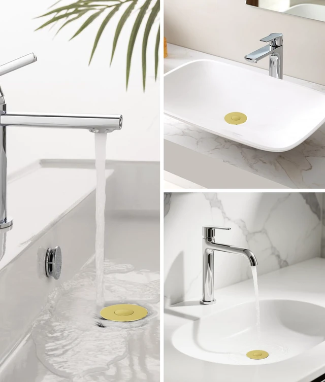 Alt view image 7 of 7 - Upgraded Bathroom Sink Stopper with Hair Catcher - Universal Pop-Up Drain Plug, Stainless Steel & Silicone Seal for 1.1-1.5 Inch Drains, Gold Matte Brushed Finish (Gold Matte Brushed)