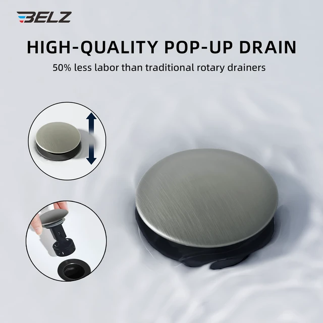 Alt view image 6 of 7 - Nickel Bathroom Faucet, Lead-Free for 1 or 3 Hole 4" Vanity Sink NSF372 Compliant,Anti-peeling PVD Finish,Includes Pop-up Drain & Hoses,Single Handle Modern Design, Easy DIY Install