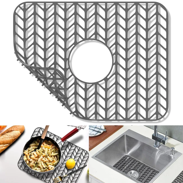 Alt view image 2 of 6 - Sink Protectors for Kitchen Sink Grid 16-3/16" X 12-1/2", Centered Drain for Single Sink Bowl with Corner Radius 4-11/16" Kitchen Mat