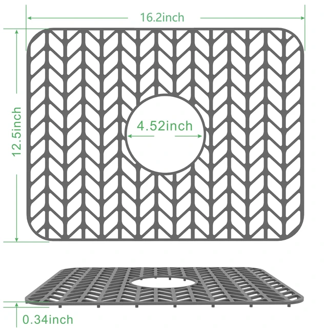 Alt view image 3 of 6 - Sink Protectors for Kitchen Sink Grid 16-3/16" X 12-1/2", Centered Drain for Single Sink Bowl with Corner Radius 4-11/16" Kitchen Mat