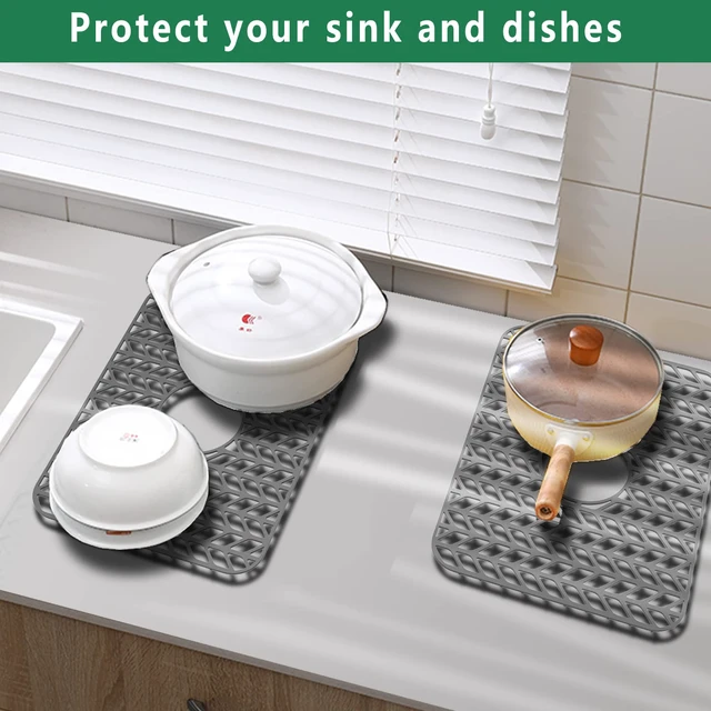 Alt view image 4 of 6 - Sink Protectors for Kitchen Sink Grid 16-3/16" X 12-1/2", Centered Drain for Single Sink Bowl with Corner Radius 4-11/16" Kitchen Mat