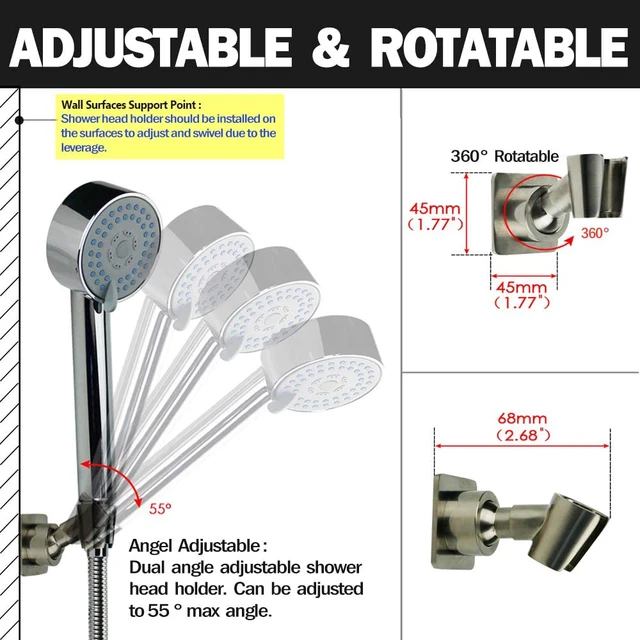 Alt view image 4 of 6 - Shower Head Holder Handheld Shower Wand Bracket Adhesive Shower Wall Mount Holder Brass Shower Spray Holder Brushed Nickel, Drill Free Glue Installation