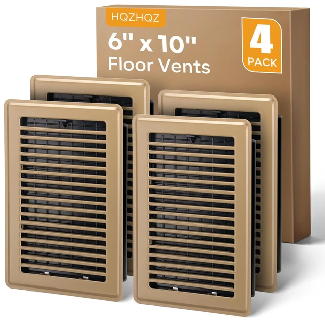 Main image of 6x10 Floor Register, 4 Pack Brown Floor Vent Covers, Heavy Duty Steel Walkable Floor Vents, Easy Adjust Air Supply Lever, Vent Covers for Home Floor, Air Vent Covers