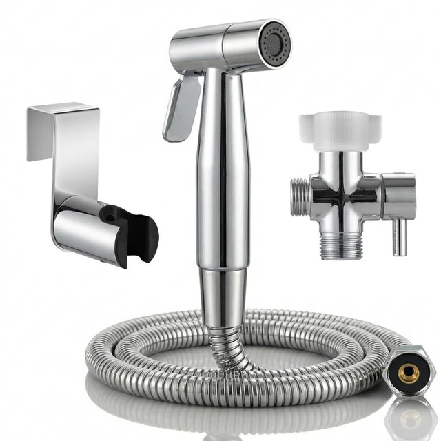 Main image of Chrome Handheld Bidet Sprayer for Toilet,Stainless Steel Baby Cloth Diaper Jet Spray Kit,Bathroom Toilet Bidet Attachment Set with Adjustable Water Pressure for Bathing Pets and Feminine Wash