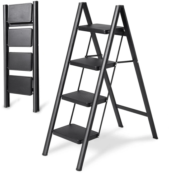 Main image of 4-Step Folding Ladder, Heavy Duty Ladders for Home & Kitchen, Folding Ladder Easy to Store, Tall Ladder for Adults, Anti-Slip & Space-Saving Step Ladder, 330 Lbs Capacity
