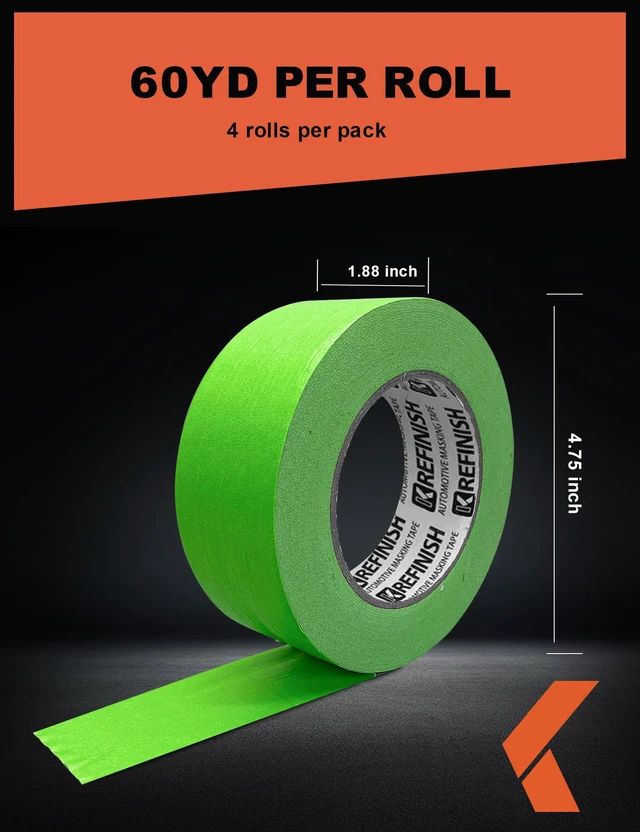 Alt view image 3 of 6 - Painters Tape for Car Paint Green No Residue Automotive Masking Tape for Automotive Painting - Heat Resistant for Paint Booth, 1.88 Inches x 60 Yards, 4 Rolls