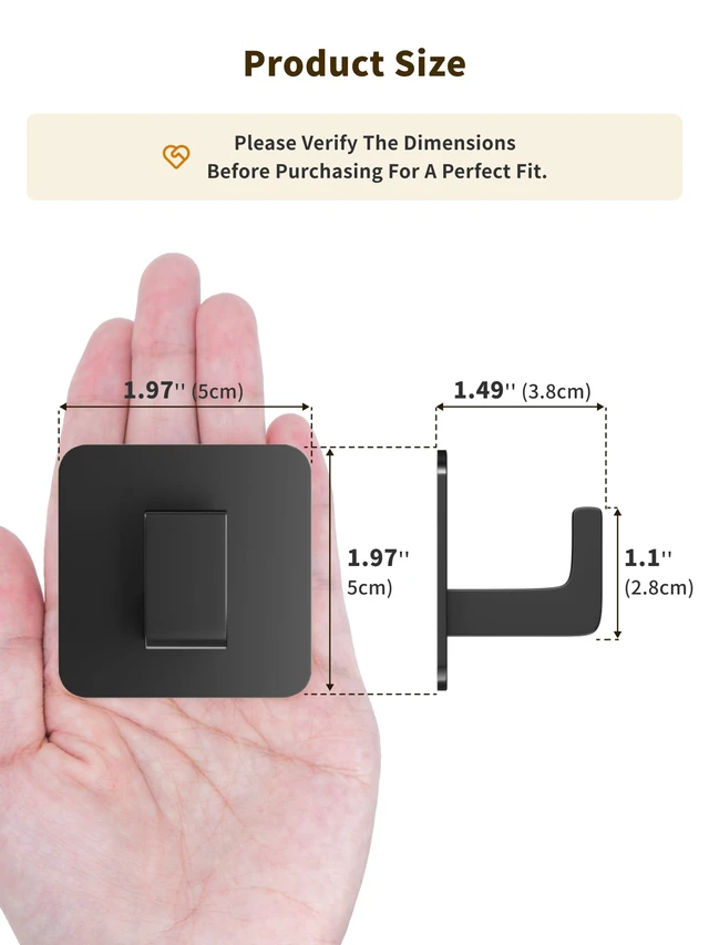Alt view image 5 of 7 - Square Self Adhesive Towel Hooks - 4 Pack Matte Black Metal Hooks, Right-Angle Design for Towels, Robes & Hats, Organize Bathroom, Kitchen, Entryway, Doors, Cabinets on Smooth Surfaces