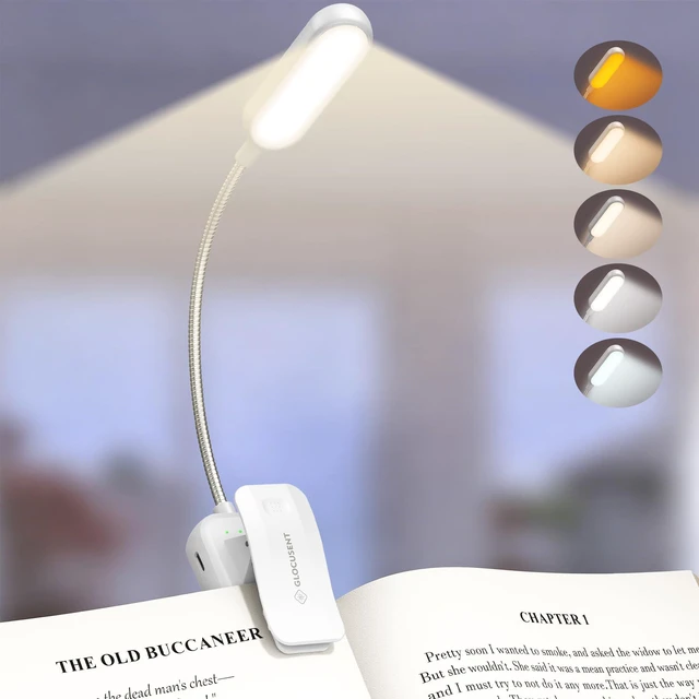 Main image of 20 LED Reading Lights for Books in Bed, Eye Caring Reading Light 5 Colors & 5 Brightness 3100LM Dimmable, 1200mAh Rechargeable Book Light to 90H, Lightweight Clip on Light for Book Lovers