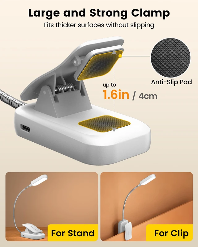 Alt view image 6 of 7 - 20 LED Reading Lights for Books in Bed, Eye Caring Reading Light 5 Colors & 5 Brightness 3100LM Dimmable, 1200mAh Rechargeable Book Light to 90H, Lightweight Clip on Light for Book Lovers