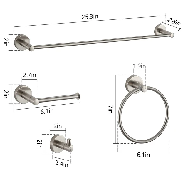 Alt view image 6 of 6 - Bathroom Hardware Set Brushed Nickel Bathroom Accessory Set Towel Bar 8 Pieces